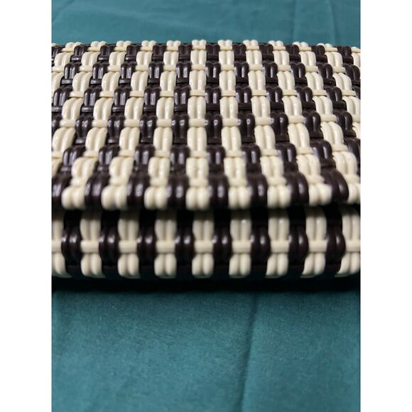 Handbags - Creme and Black Plastic Rattan Trifold Wallet